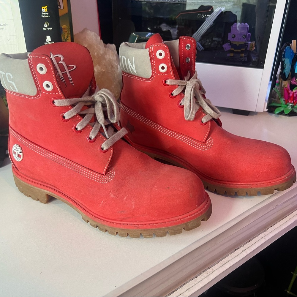 Houston rocket red timberlands size 10.5